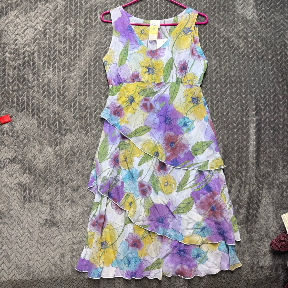 Click‎ by Color Me Cotton Tiered Dress XS Multicolor Floral Ruffle Midi (2122)